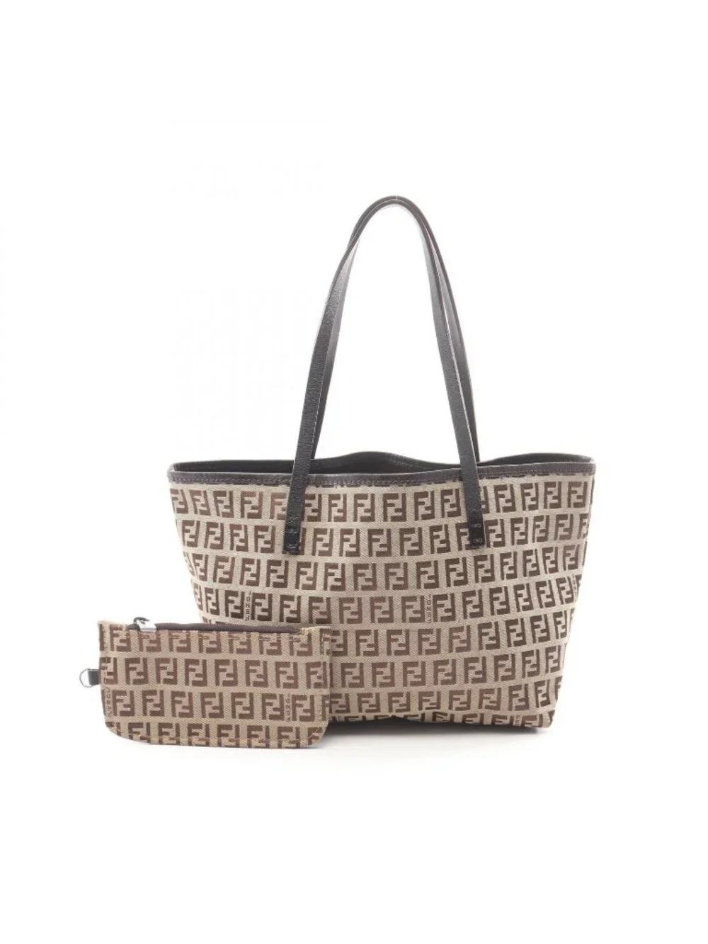 Fendi Tote Zucca Beige Dark Brown Canvas Leather Zucchino Mini Handbag